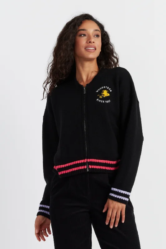 Black Wool-Cashmere Snoopy Bomber Jacket Modern Women's 