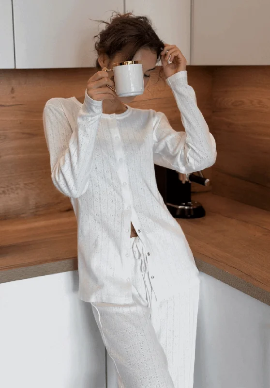 Miann & Co Womens - Isobella Round Neck Pyjama Cardigan - Frost Pointelle Relaxed Women's Beachy Miann & Co Womens - Isobella Round Neck Pyjama Cardigan - Frost Pointelle Relaxed Women's Beachy