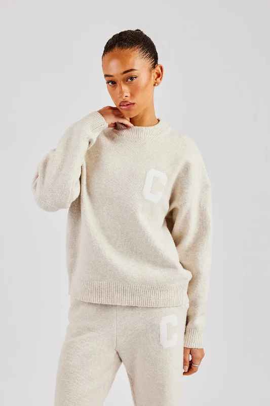 C Knitted Sweatshirt - Oatmeal Polished Women's Silk