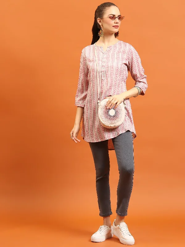 Women Pink Stripe Printed Tunic Modern Women's Tech