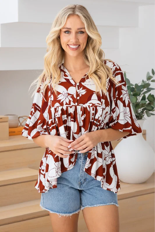 Ellen Blouse Thessa Print Rust purpose