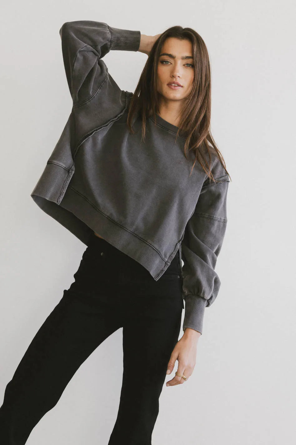 Costello Reverse Seam Crewneck in Charcoal Sporty Women's Athleisure 