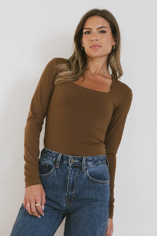 Demi Square Neck Bodysuit in Brown Sharp Women's Italian