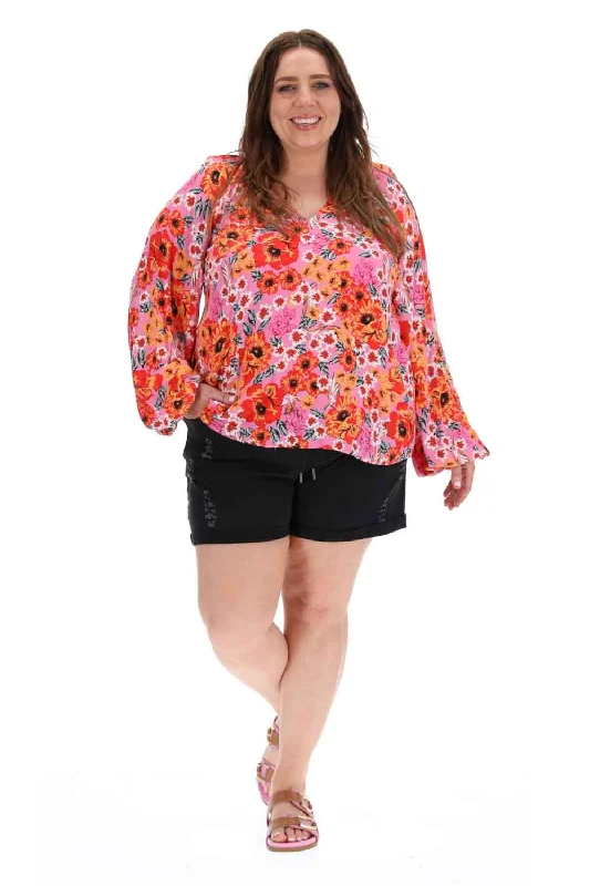Grace V Neck Blouse Pink Floral Confident Women's High - fashion