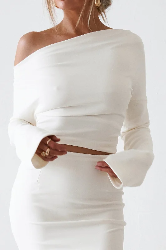 Cupro Long Sleeve Top - Vintage White Feminine Women's Style 