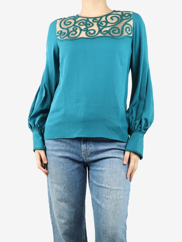 Blue swirl silk blouse - size UK 8 Dynamic Women's Moto
