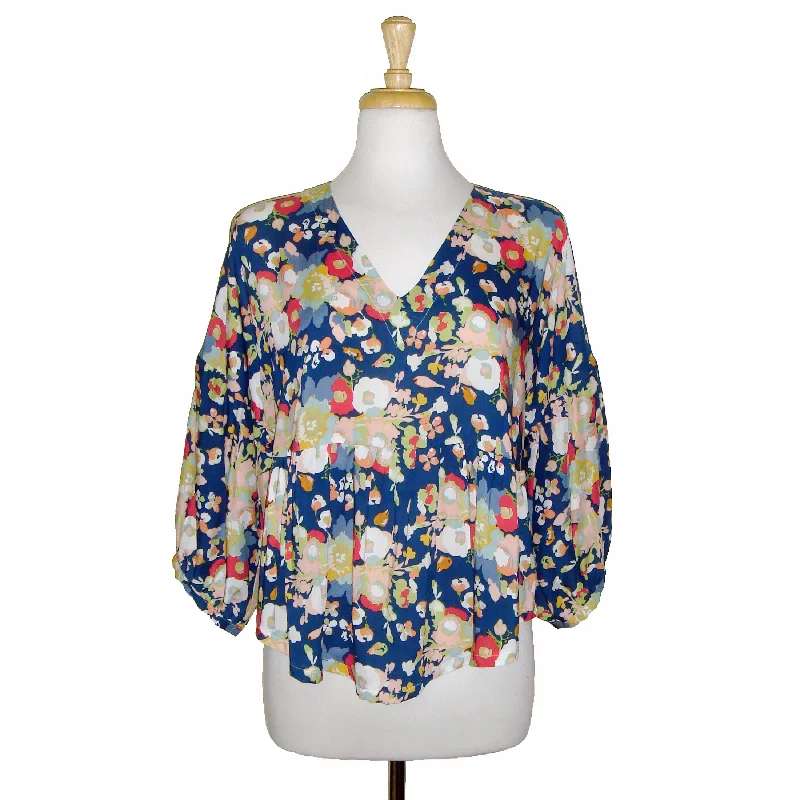 Naomi Top - Blue Floral Hip Women's Retro