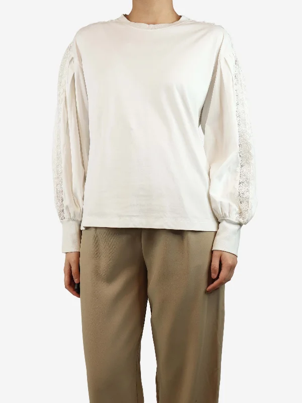 White long-sleeved lace panel top - size XL Compression