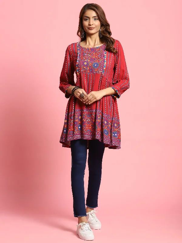 Women Maroon Floral Printed Tunic Sophisticated Women's Tailored