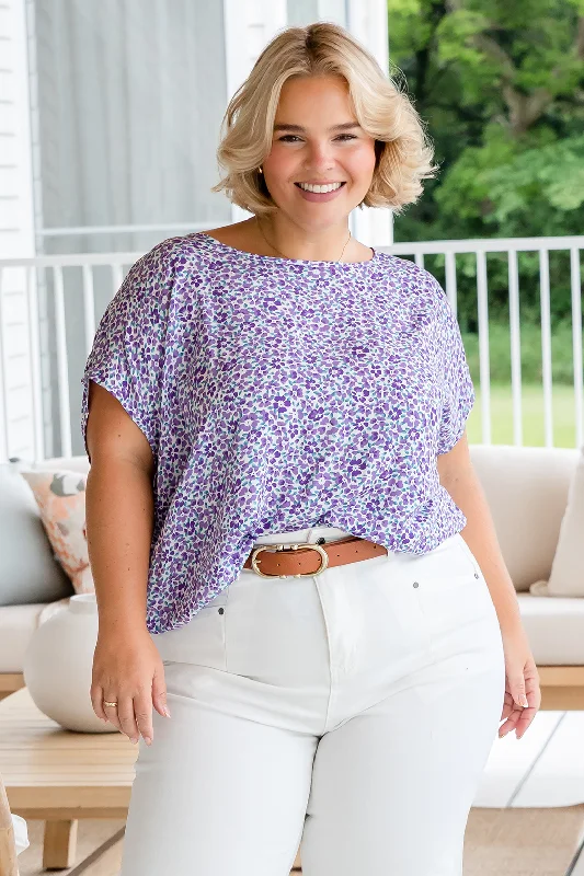 Naomi Top Purple Ditsy Bold Women's Statement