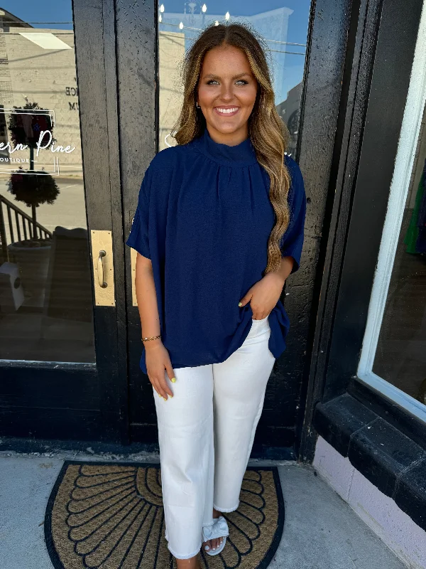 Navy mock neck top Modern Women's 