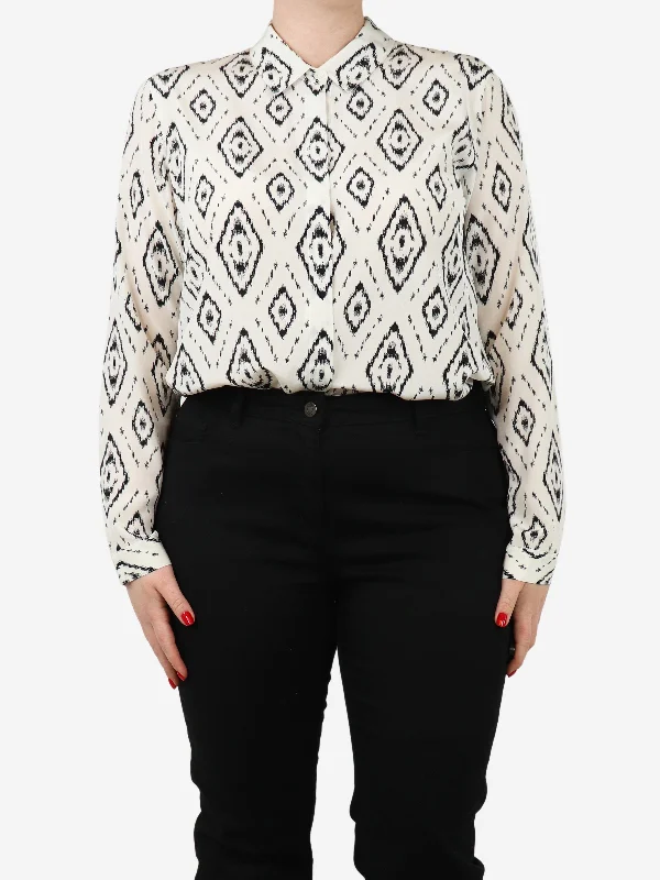 White and black silk printed shirt - size L Geometric
