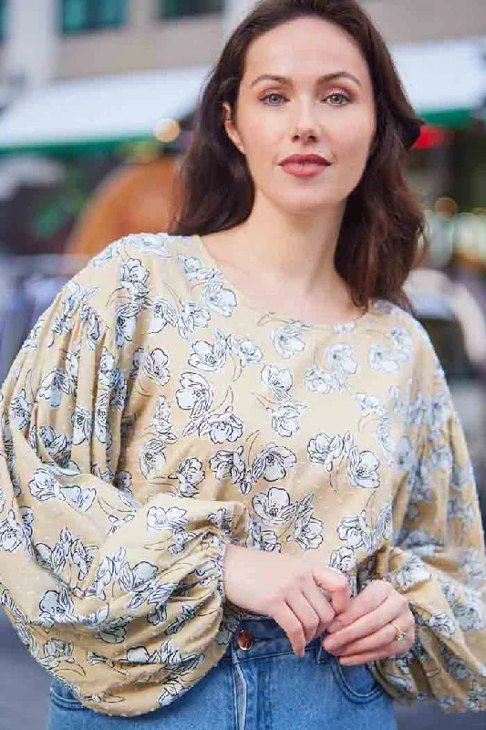 Cori Top Beige Floral Trendy Women's Oversized