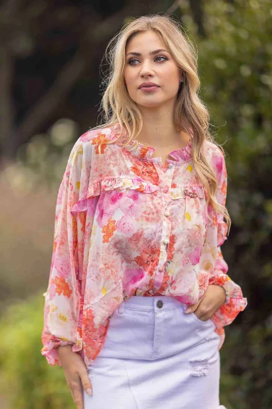 Rachelle Blouse Pink Floral Sleek Women's 