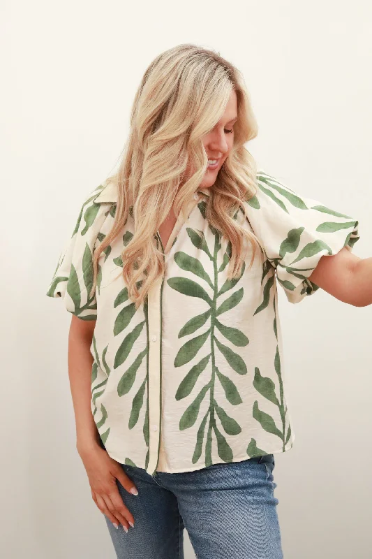 Leaf Print Collared Top Australian Beach