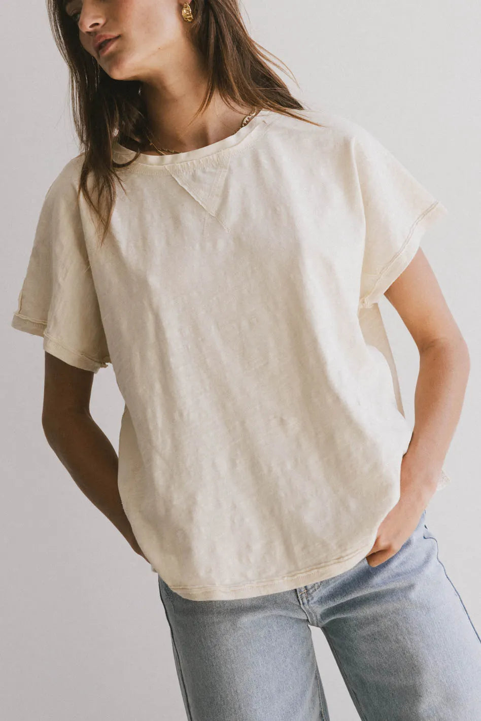 Indy Contrast Top in Cream Cool Women's Distressed