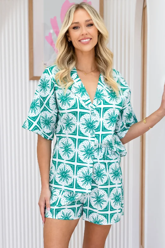 Molly Shirt Helios Sun Print Emerald Streetwear Style for 