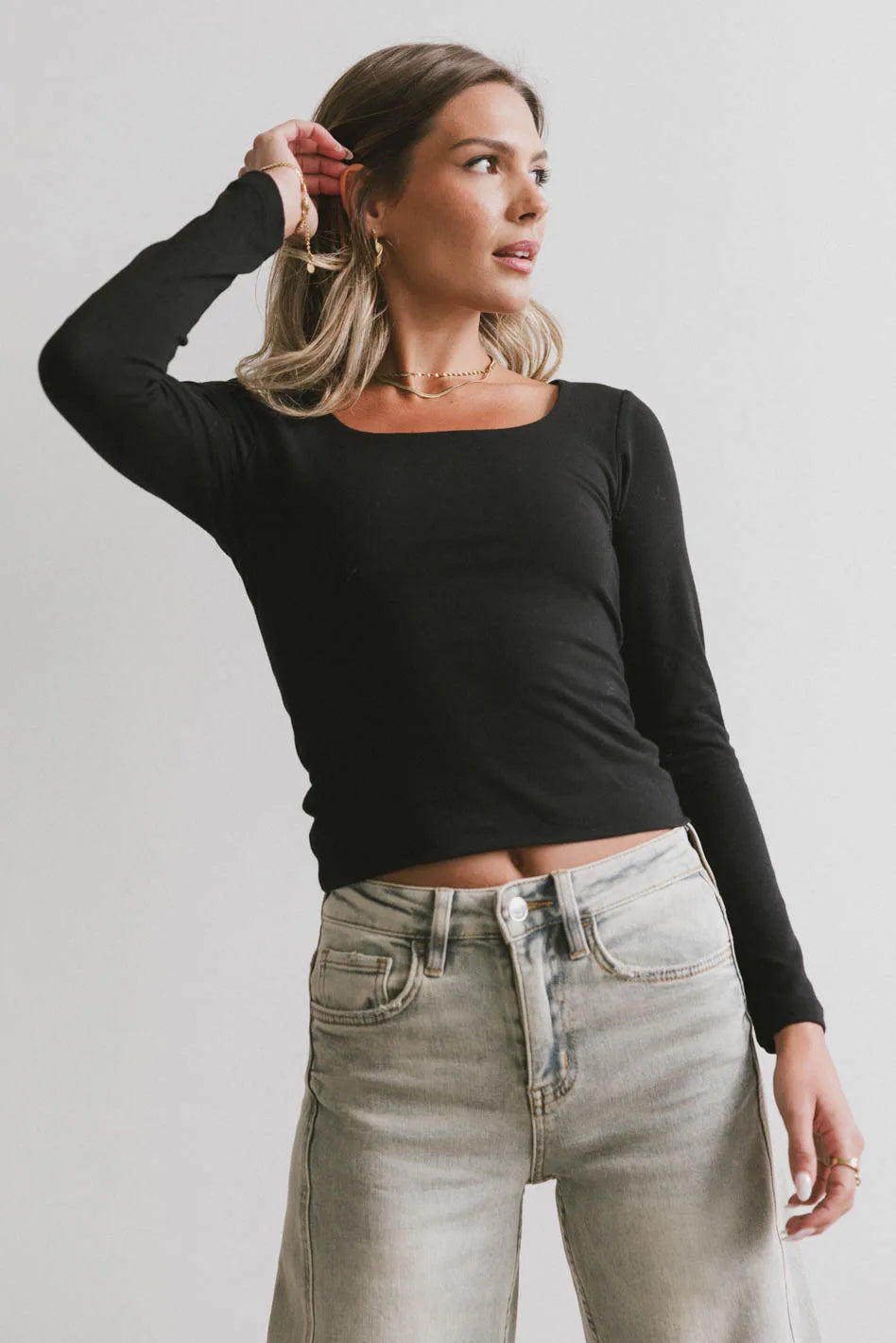 Polly Scoop Neck Top in Black Refined Women's 
