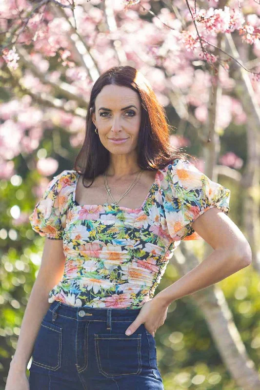 Amelia Puff Sleeve Top Floral Youthful Women's Pop