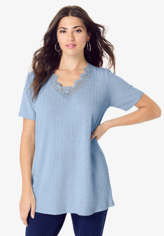V Neck Pointelle Tee Cashmere