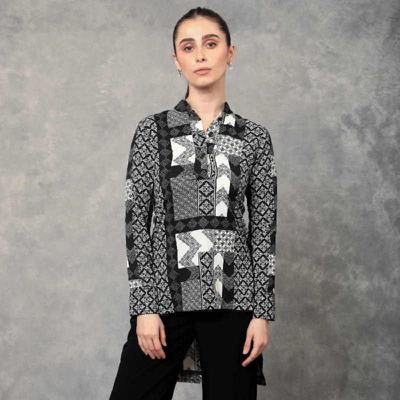 High-low Cut Top In Geometric Print Earthy Women's 