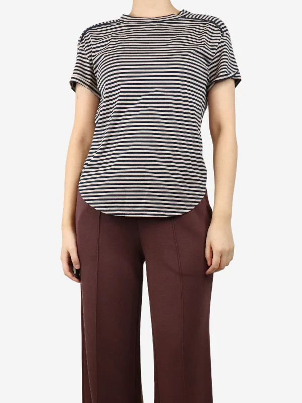 Navy blue and beige striped top - size XS Sleek Women's Metallic