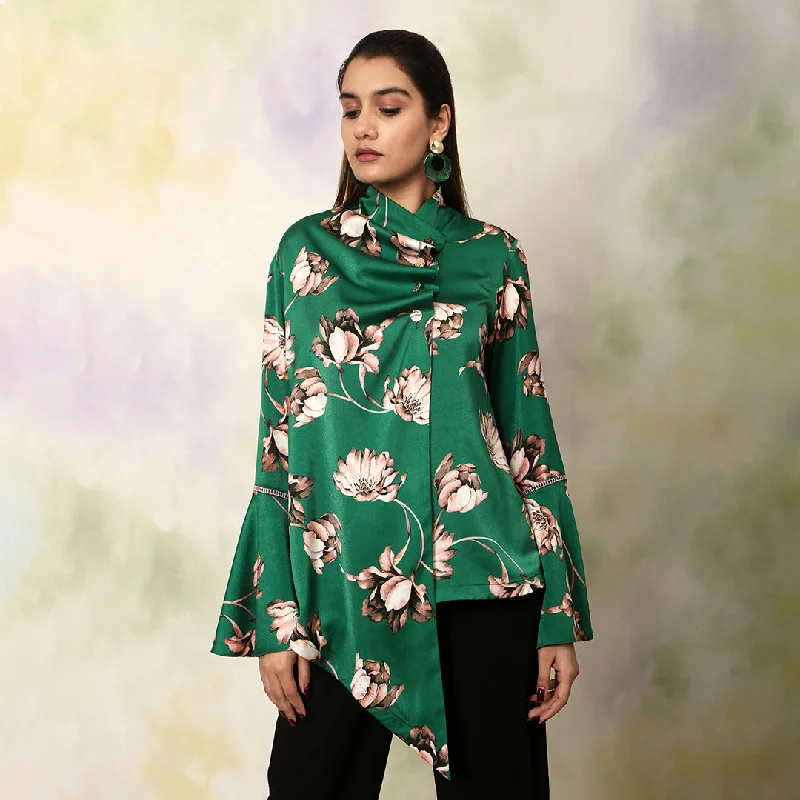 Over Lapping Asymmetric Pleated Top Feminine Women's Soft 