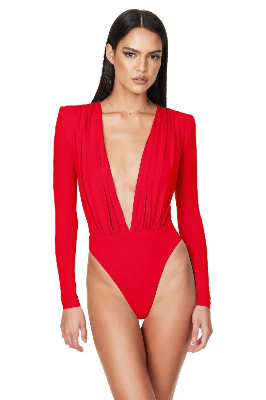 Nookie Dasha Plunge Bodysuit - Fiery Red Dapper Women's 1920S