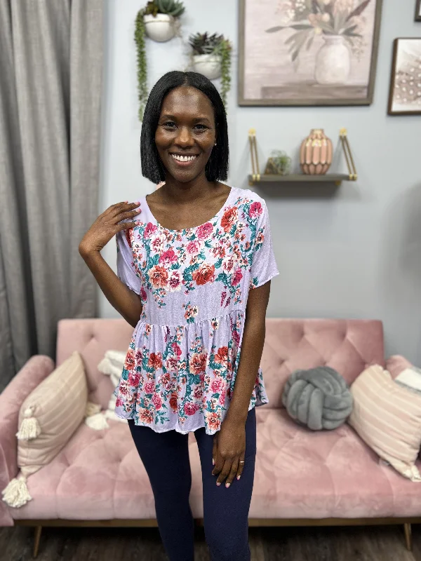 Feel At Home Women's Feminine Round Neckline Short Sleeve Top Disco