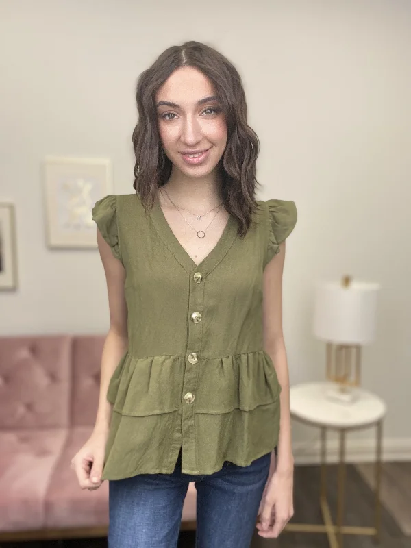 Feeling Happy Women's Tiered Hem Ruffle Short Sleeve Top Traditional Women's 