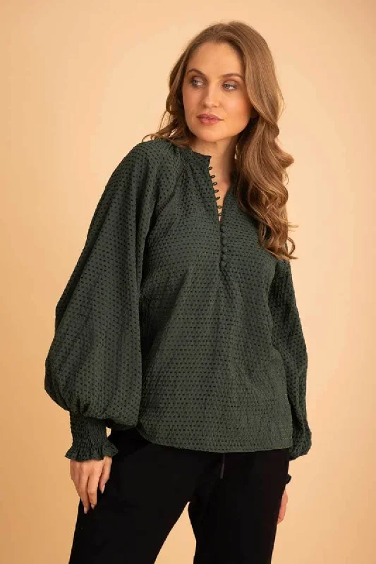 Riley Blouse Green Velvet Stripe Bohemian Women's Free