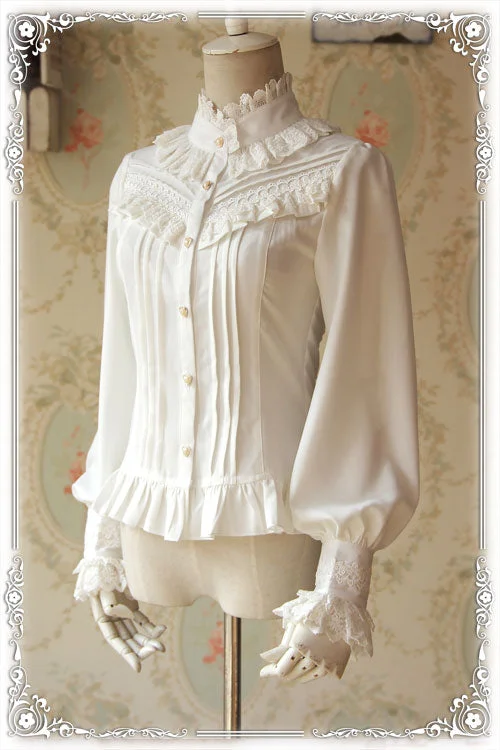 Infanta~Fragrance~Lace Ruffle Pin Tucks Lolita Blouse Monochromatic All - in - one