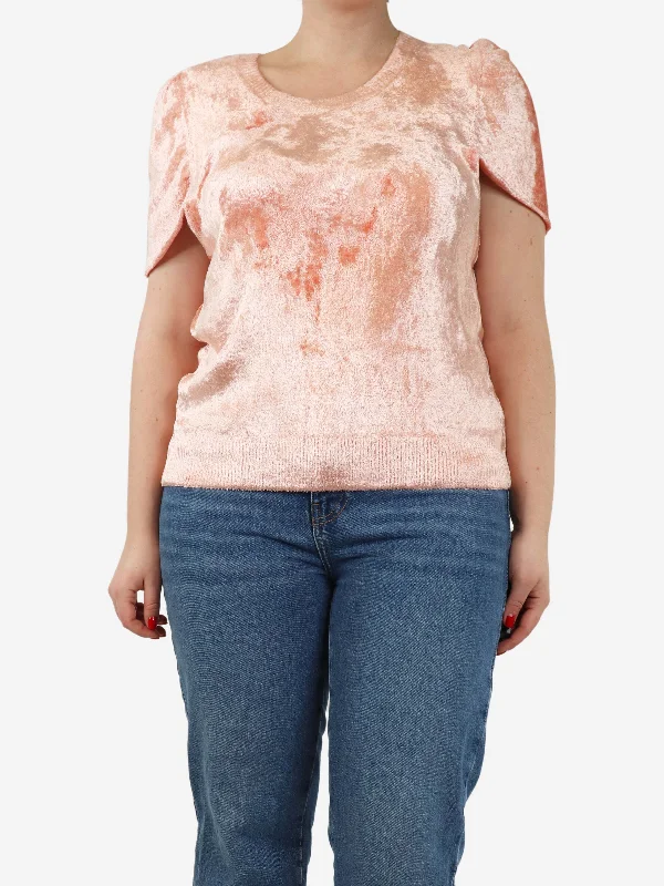 Pink short-sleeved velvet sweater - size M Unique Women's Upcycled