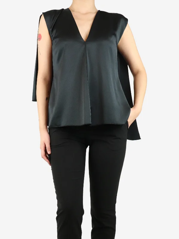 Black sleeveless satin blouse - size UK 8 Preppy Women's College