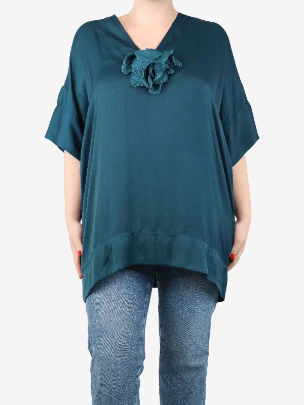 Blue silk top - size UK 8 Sharp Women's Italian