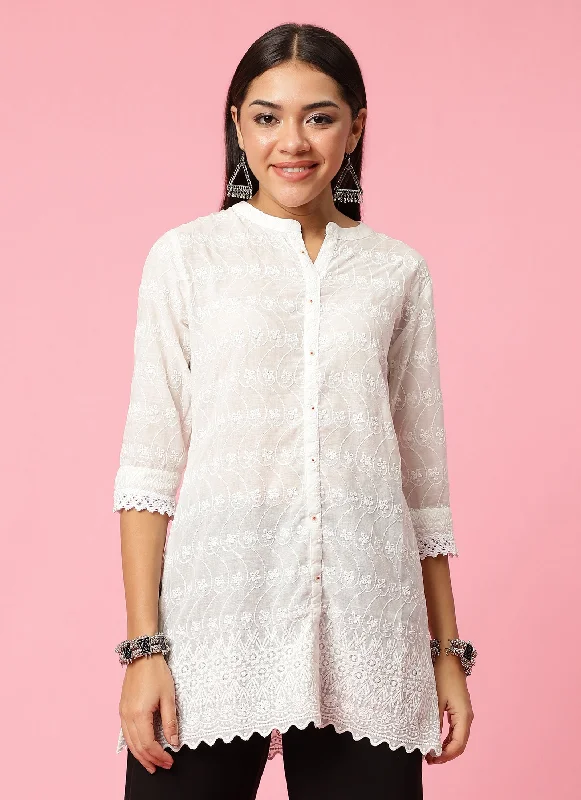 Women White Embroidered Tunic Athletic Women's High - 