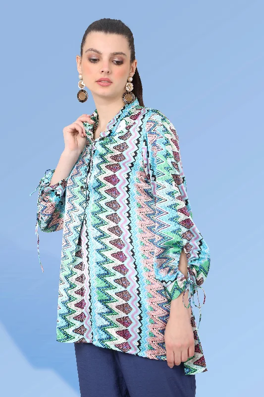 Heather  Geometric Printed Top Earthy Women's 
