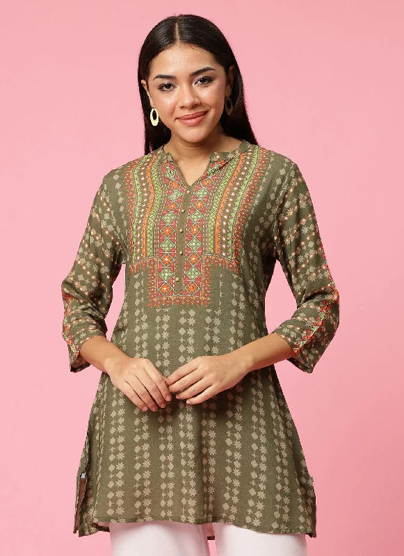 Women Olive Geometric Printed Tunic Scandinavian