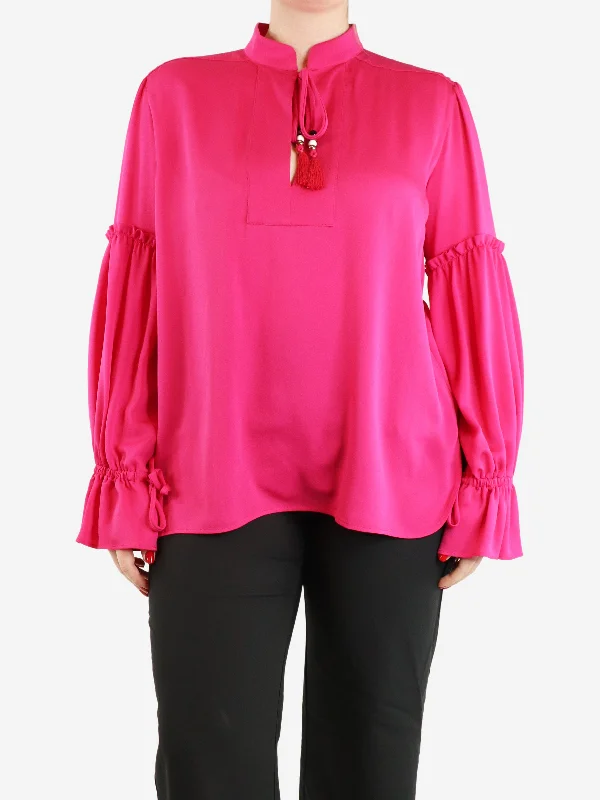 Fuchsia silk neck-tie blouse - size UK 12 Cozy Women's Sherpa - lined