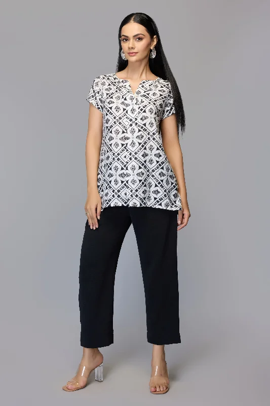 Chic Black and White Patterned Women’s Top Dapper Women's 1920S