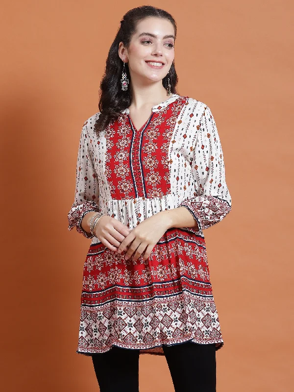 Women Red Geometric Print Tunic Edgy Women's Punk