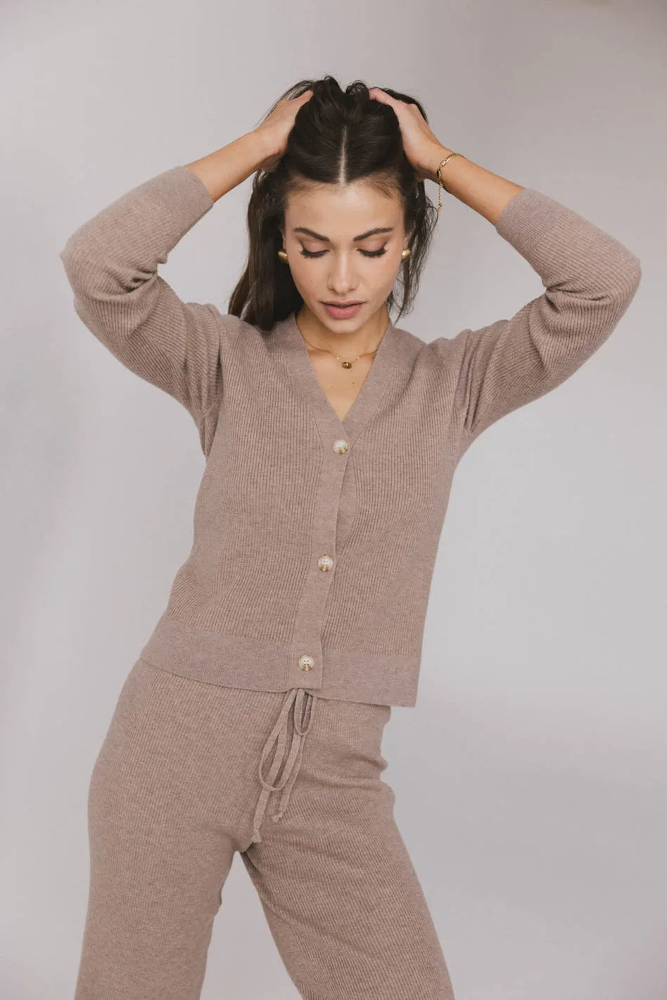 Evelise Ribbed Cardigan in Mocha Sustainable Organic