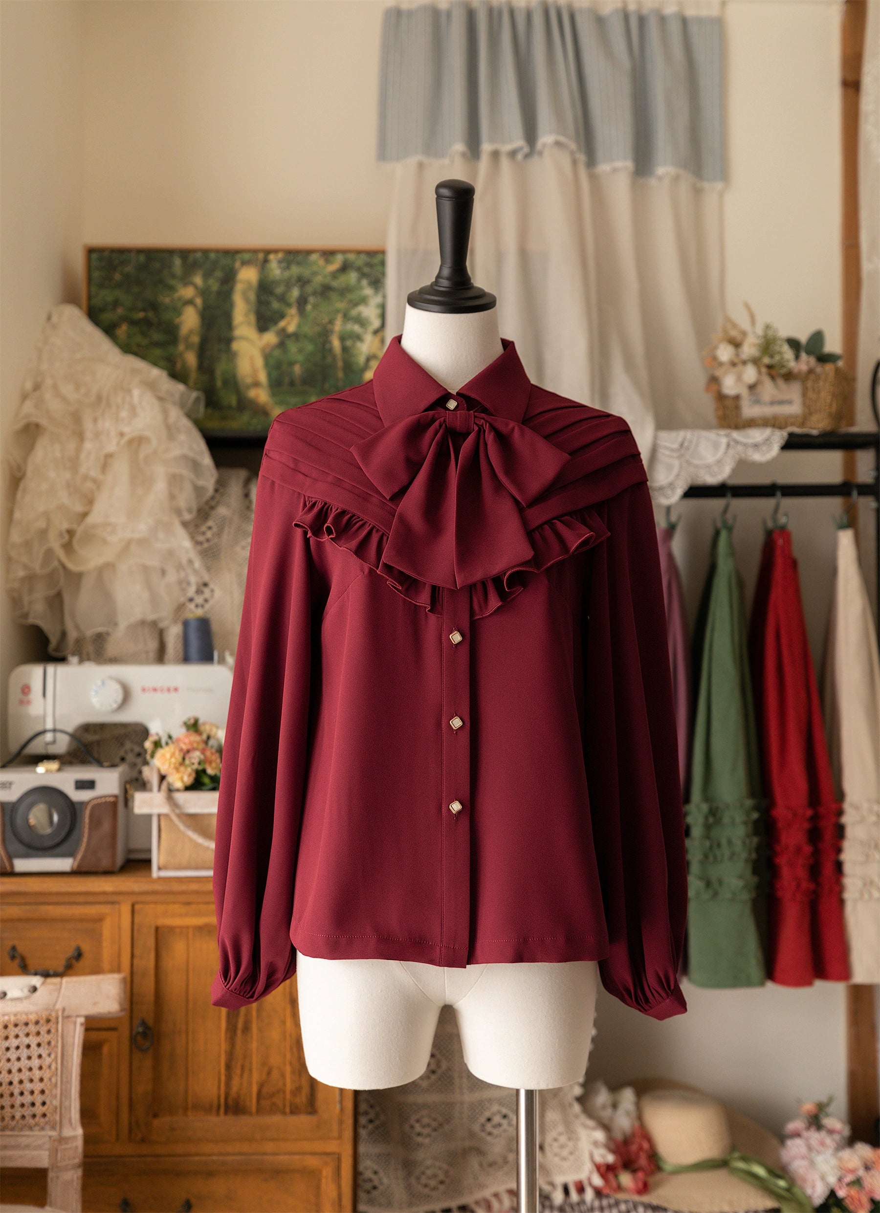 Forest Wardrobe~Forest Basket~Elegant Lolita Blouse Vintage Bow Tie Versatile Shirt Feminine Women's Soft Forest Wardrobe~Forest Basket~Elegant Lolita Blouse Vintage Bow Tie Versatile Shirt Feminine Women's Soft