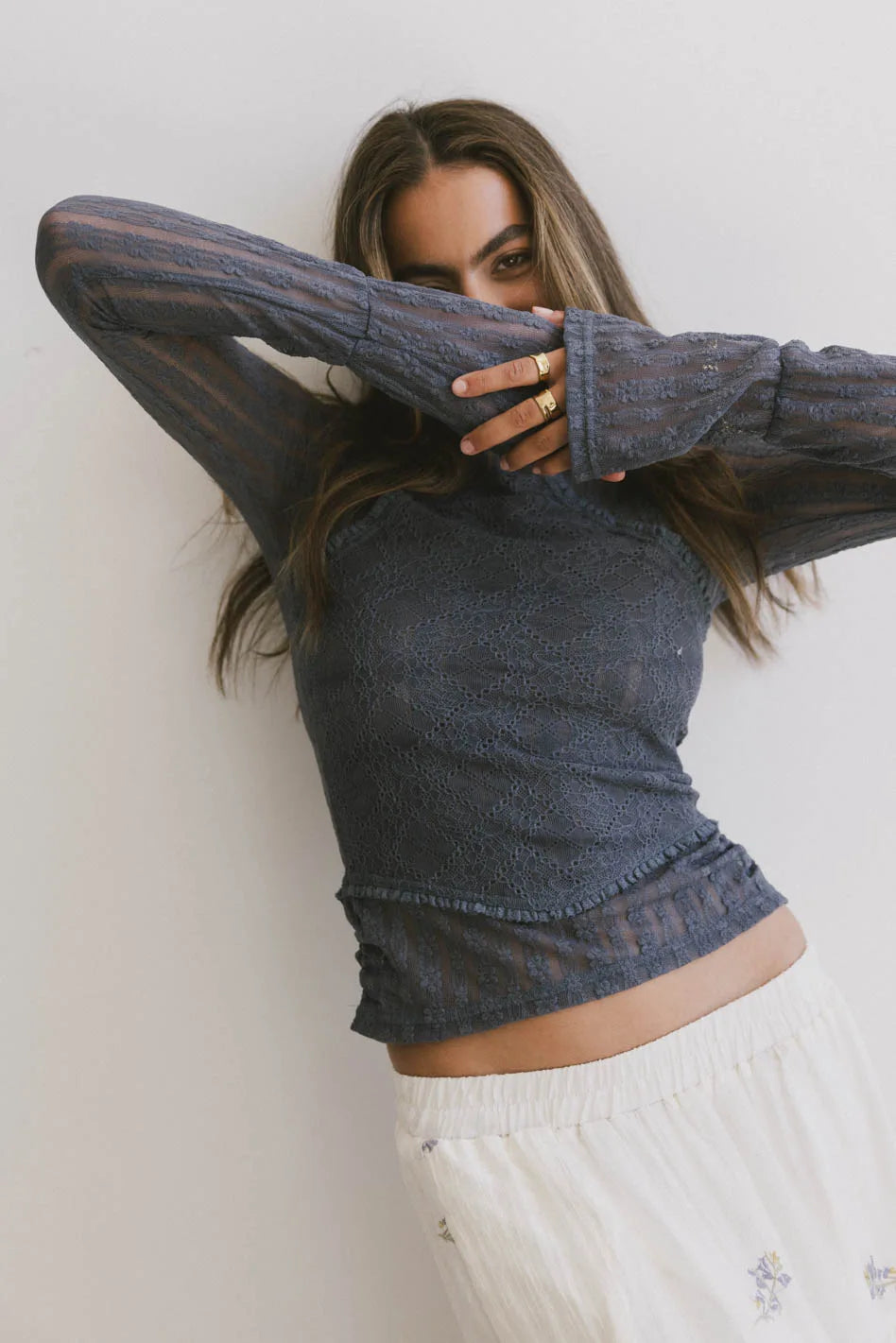 Linnea Lace Top in Blue Vintage Women's 1970S 