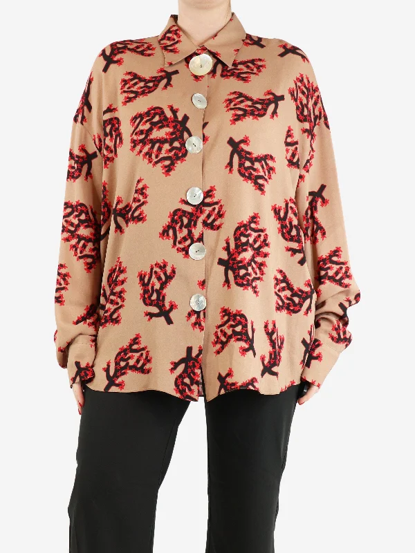 Beige and red printed shirt - size UK 12 Bold Women's Animal Print