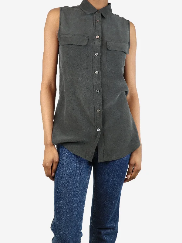 Washed black sleeveless pocket shirt - size XS Dapper Women's 1920S