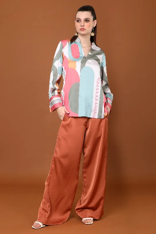 Mina V Neck Geometric Print Top Cashmere