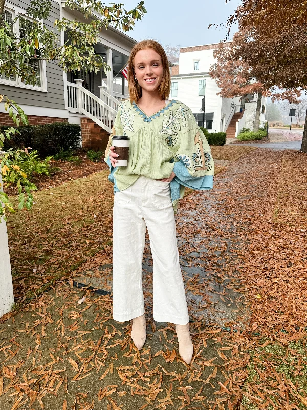 Floral Embroidered Top Relaxed Women's Beachy