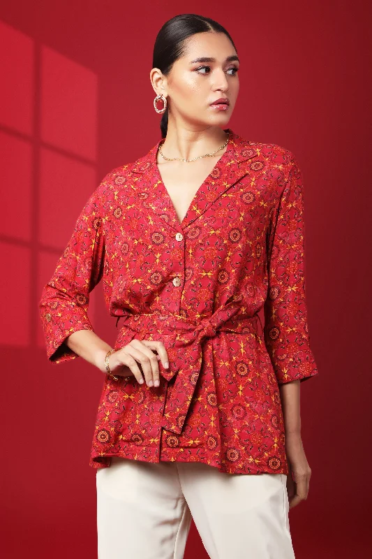 Crimson Tie Up Top Luxurious Women's High -  end