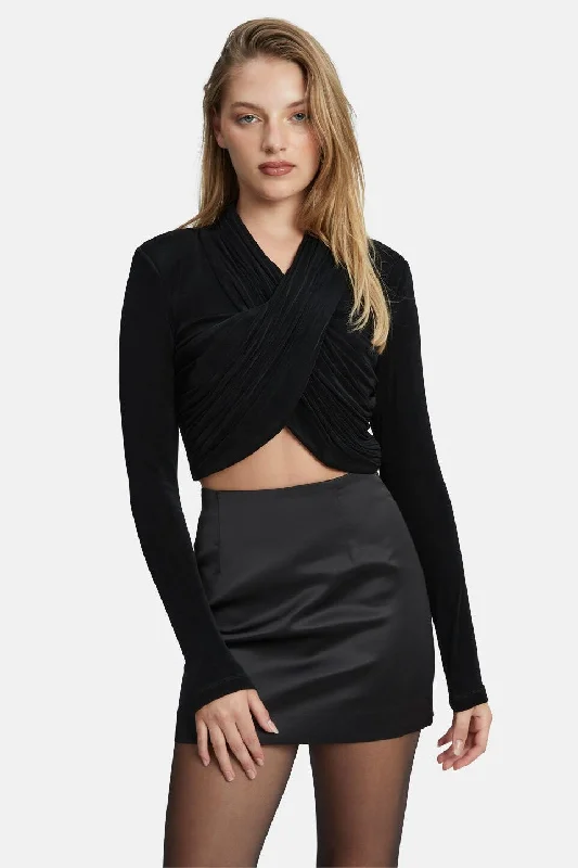 Wren Wrap Knit Top - Black Cozy Women's Winter